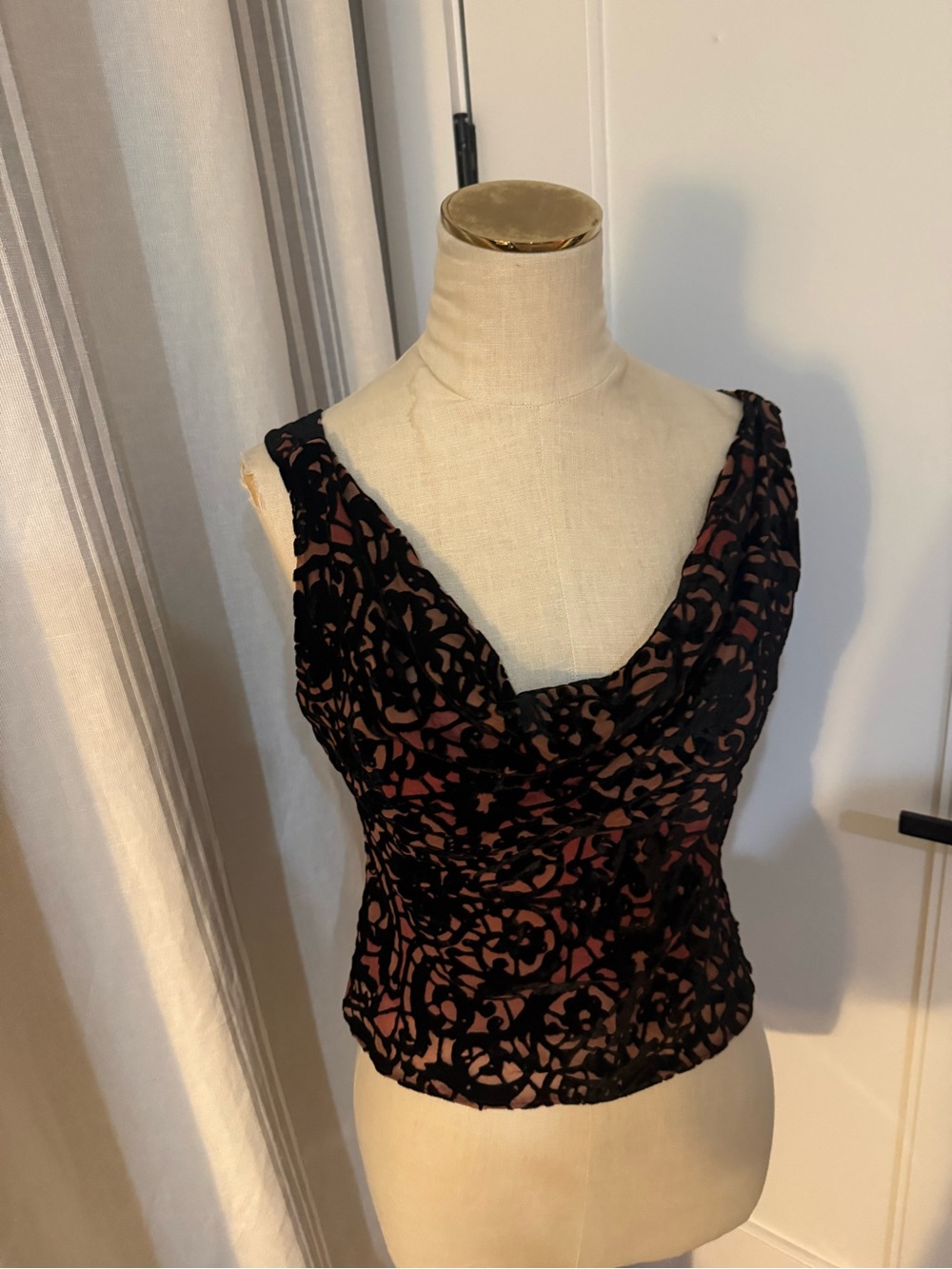 Y2K Velvet Burnout Cowl Neck Women's Top Size 6